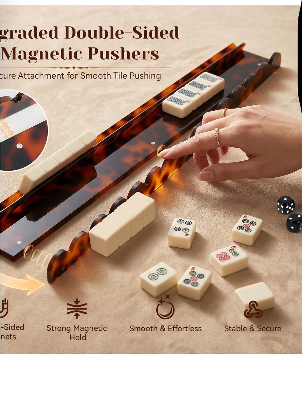 NEW Tortoiseshell Scalloped Magnetic Mahjong Tile Racks Pushers set of 4